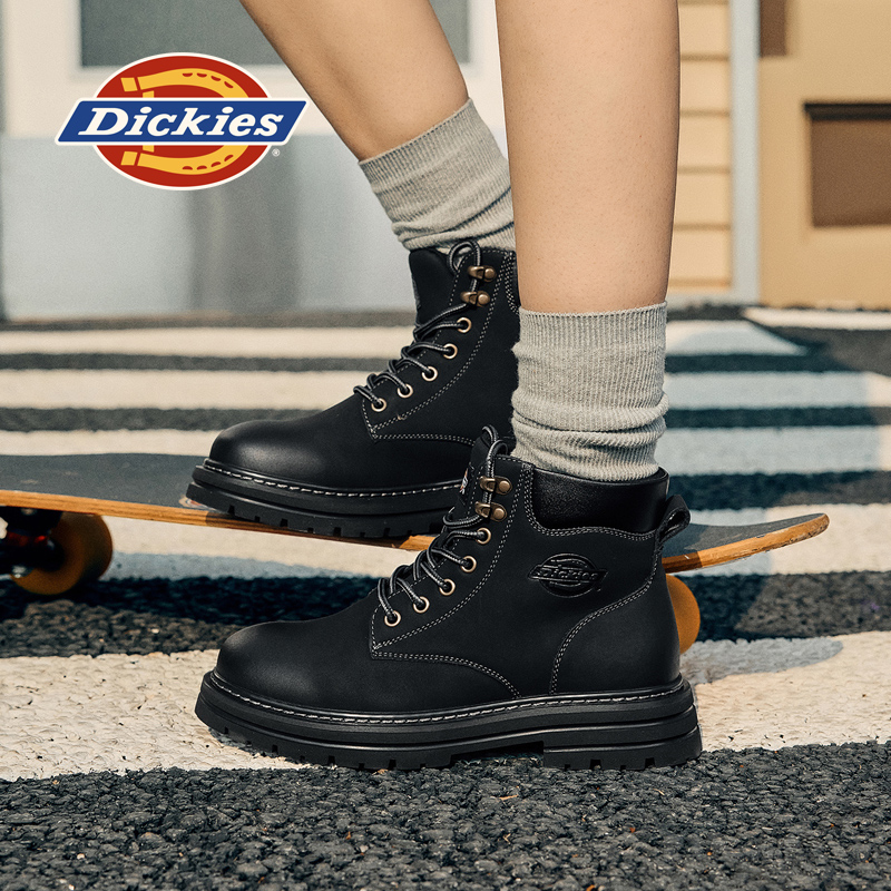 Dickies马丁靴女加绒保暖工装靴