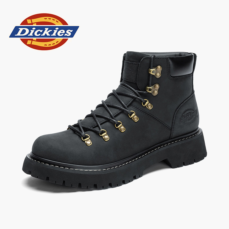 Dickies马丁靴男2026年新款厚底靴子户外高帮春秋季黑色真皮短靴