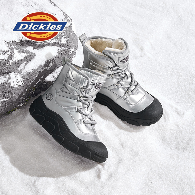 Dickies银色雪地靴厚底时髦棉鞋