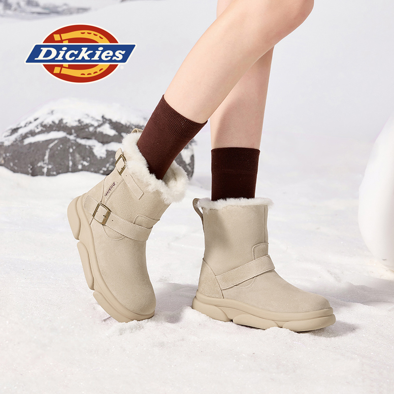 Dickies雪地靴女加绒加厚棉鞋女