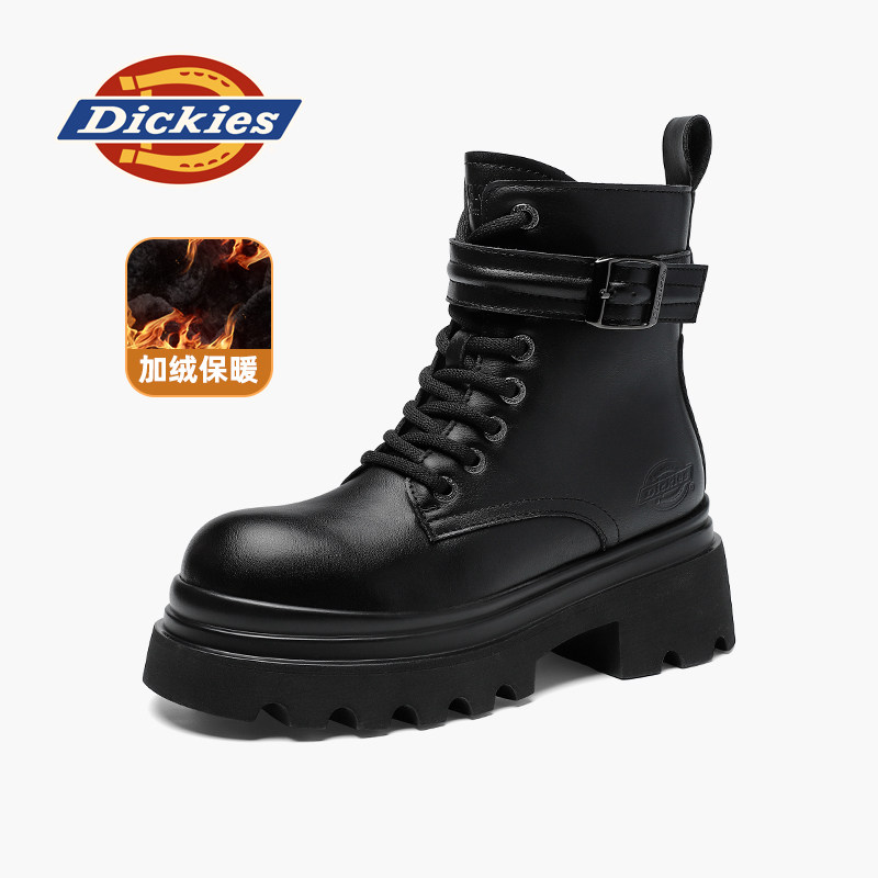 Dickies马丁靴女2025冬季新款加绒靴子女厚底增高皮靴侧拉链短靴,女鞋,时装靴,淘宝优惠券,粉丝福利购,淘宝优惠卷