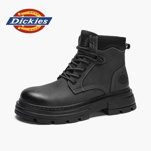 Dickies马丁靴男加绒真皮工装靴