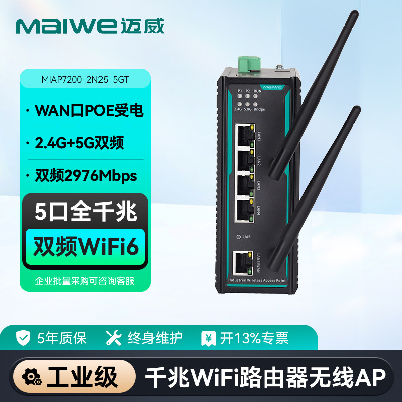 迈威 千兆工业无线路由器无线AP 双频WiFi6 1路WAN+4