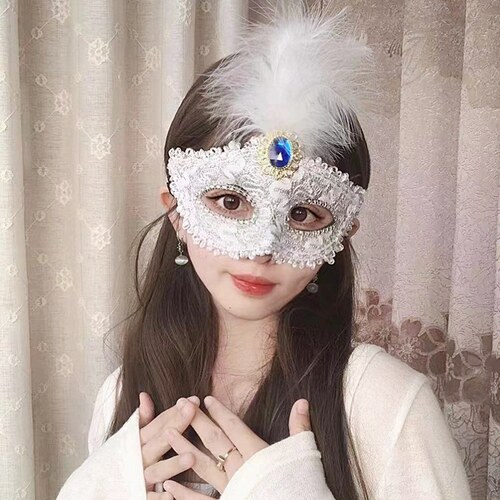女孩公主舞会面具儿童圣诞节半脸头纱成人节日派对装扮化妆玩具