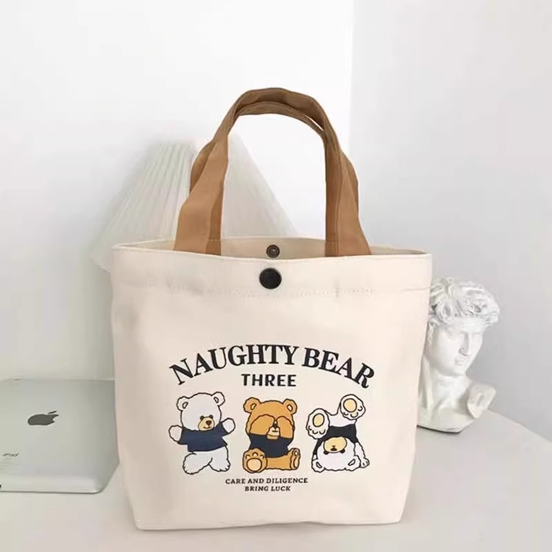 新款小熊帆布包女学生便携上班小号手拎便当包手提包帆布袋礼品袋