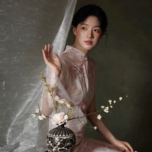 氛围朦胧感新中式冰裂纹蝉衣宣纸背景布东方美人旗袍感拍照道具
