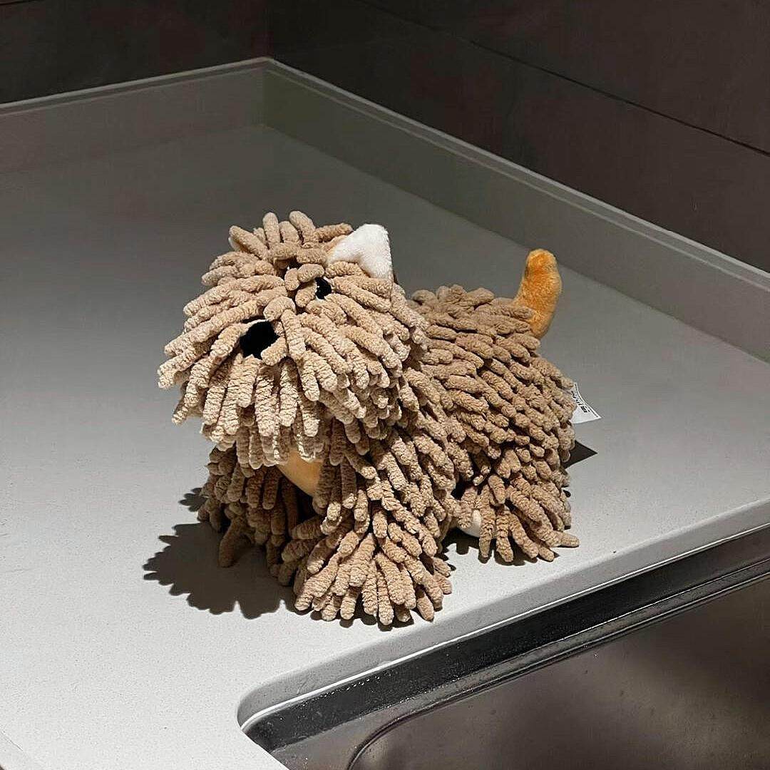 潦草小狗雪尼尔擦手巾挂式可爱超强吸水加厚毛巾高颜值创意感手帕