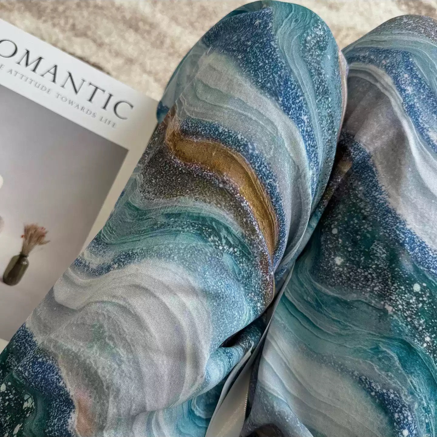 【双口袋】棉绸人棉阔腿裤女春夏季宽松拖地直筒高腰垂感慵懒睡裤