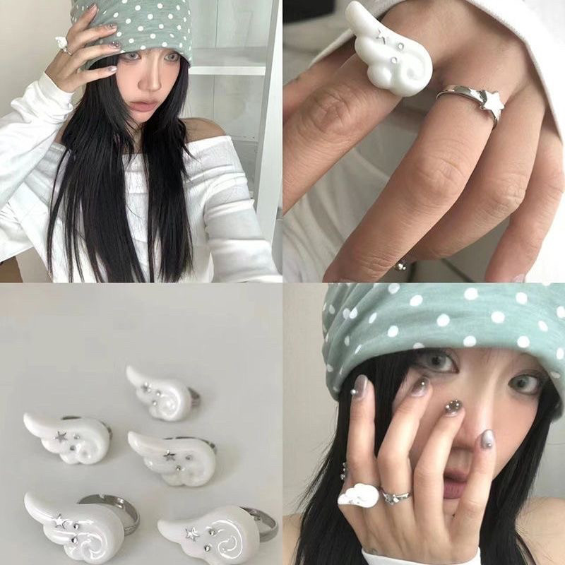 水钻天使翅膀戒指可爱亚文化个性小众辣妹开口戒ins风星星指环