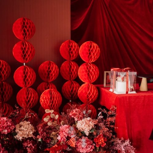 红色纸灯笼蜂窝球装饰结婚折叠纸灯笼