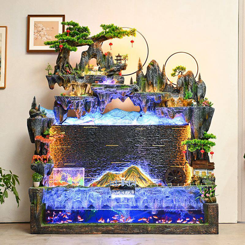大型假山流水喷泉摆件聚宝盆养鱼池客厅室内招财山水盆景叠水瀑布