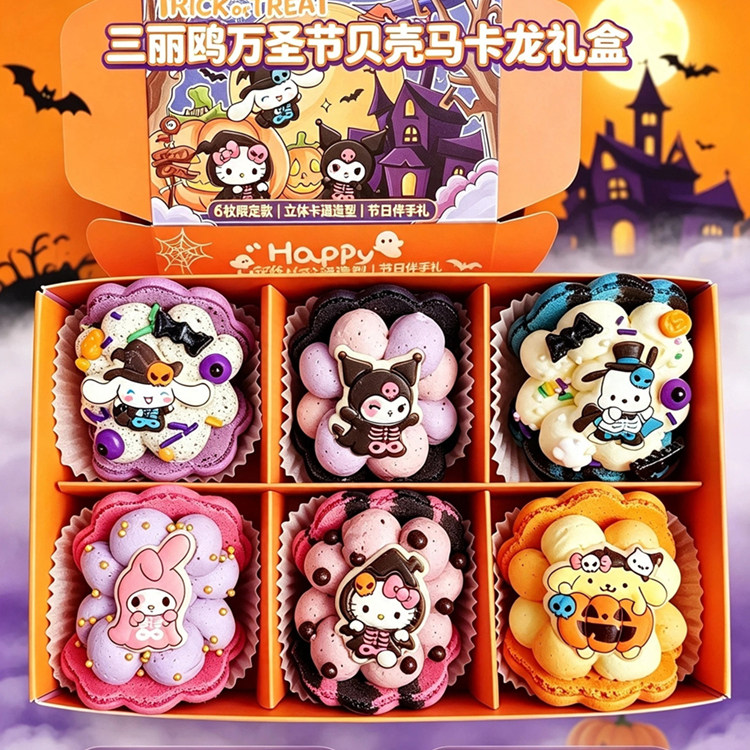 韩万圣节三丽鸥贝壳胖马卡龙甜品糕点甜点高端生日蛋糕饼干礼盒装
