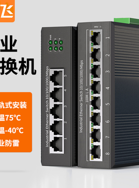 导轨式工业交换机5口/8口 工业级2光4电环网百兆/千兆 PoE供电SFP光口 12V/24V/48V宽压 以太网防雷POE交换机