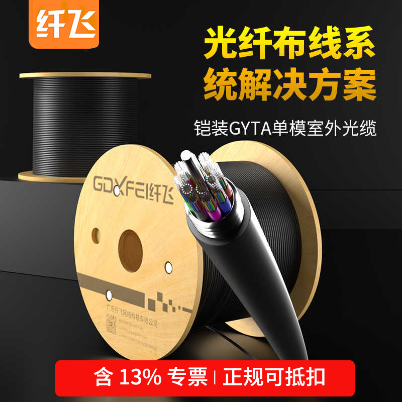 纤飞国标室外光缆四芯6芯8芯12芯24芯48芯72芯96芯144芯铠装单模多模光纤线户外光缆监控安防线GYXTW中心束管