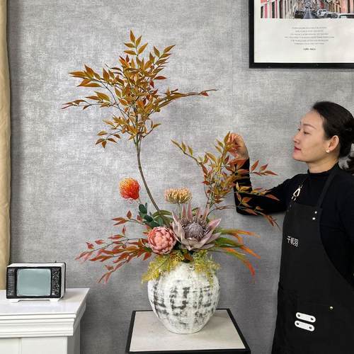 仿真花南天竹花束客厅玄关摆设假花诧寂风花艺电视柜大型插花套装