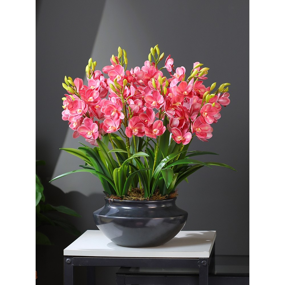 高档大盆蕙兰花仿真花艺摆设客厅家居摆件前台装饰蝴蝶惠兰花假花