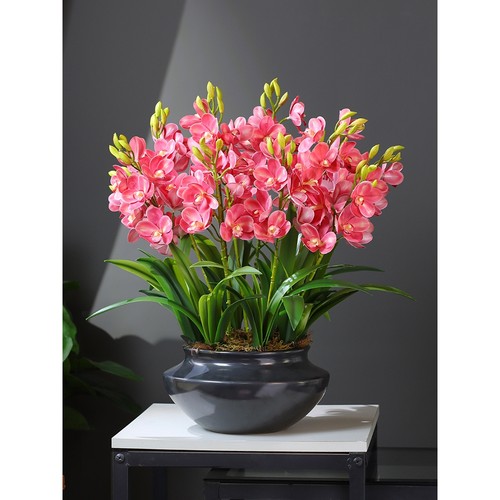 高档大盆蕙兰花仿真花艺摆设客厅家居摆件前台装饰蝴蝶惠兰花假花