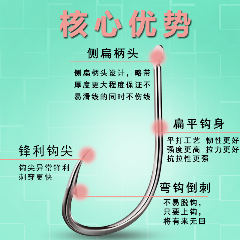 日本进口千又鱼钩散装盒装歪嘴钓钩细条有倒刺大物渔海钓鱼钩大全