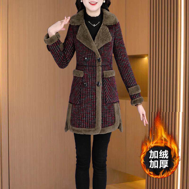 海宁皮毛一体毛呢大衣女冬季妈妈爆款洋气中款贵夫人品牌皮草外套