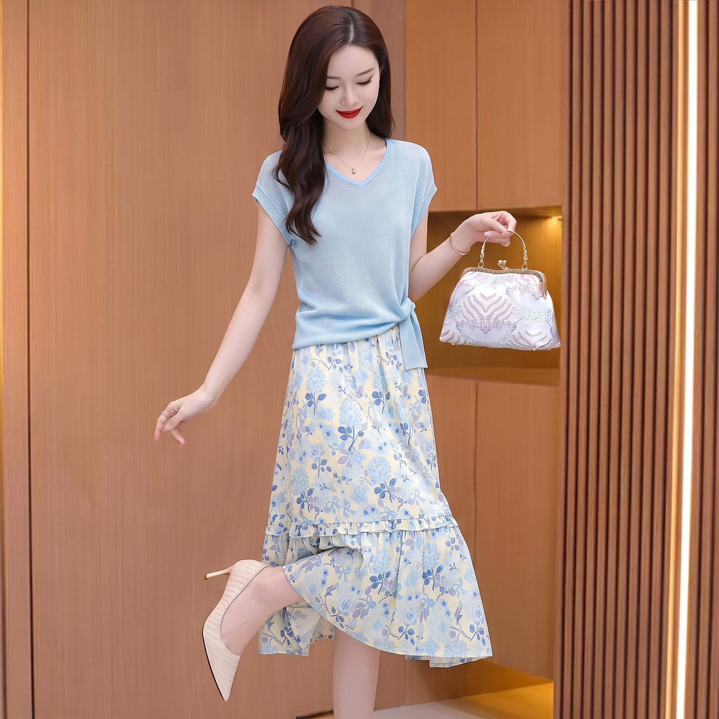碎花裙子套装连衣裙女夏轻奢高级感旗袍高端棉麻品牌亚麻十三行爆