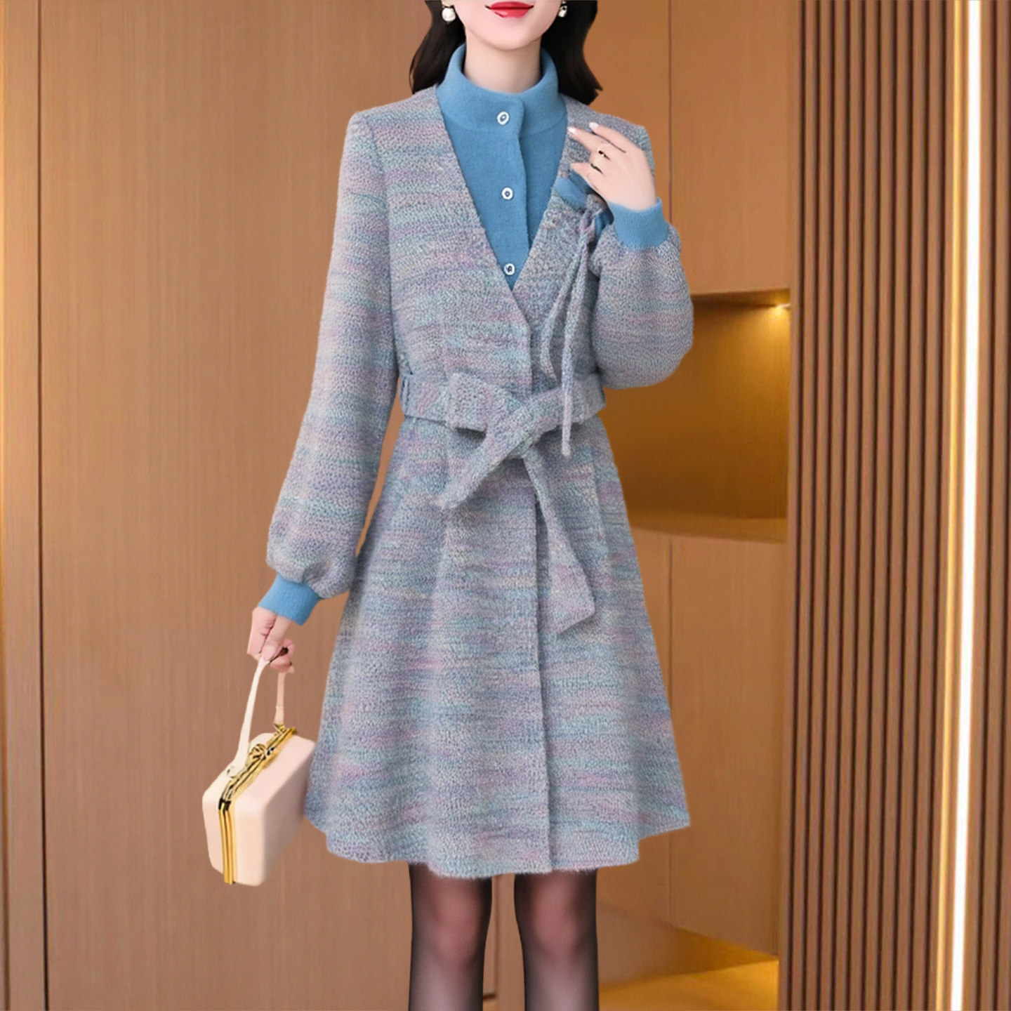 小香风斗篷毛呢外套女士秋深冬独特超好看高级感大衣中长款高个子