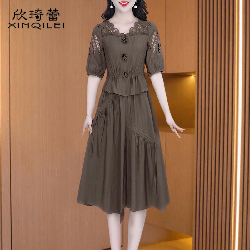 冰丝棉绸假两件套装连衣裙子女夏高级感品牌流行爆款妈十三行高端