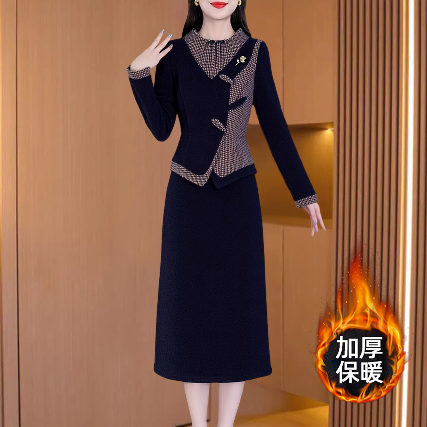 冬季爆款长袖小香风假两件针织连衣裙女冬装巨好看高级感加厚妈妈