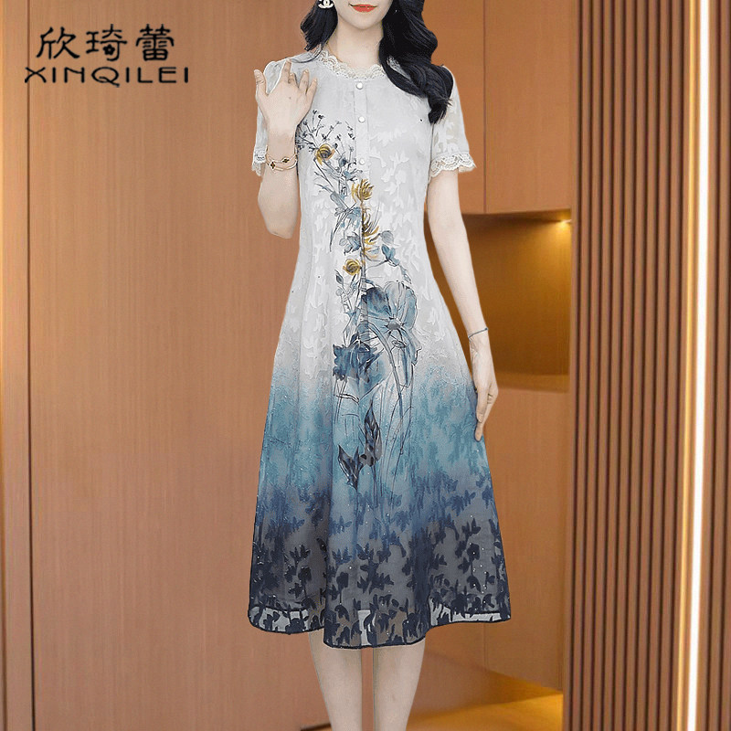 小个改良旗袍连衣裙子女夏爆款高端大气上档次冰丝国风广州十三行