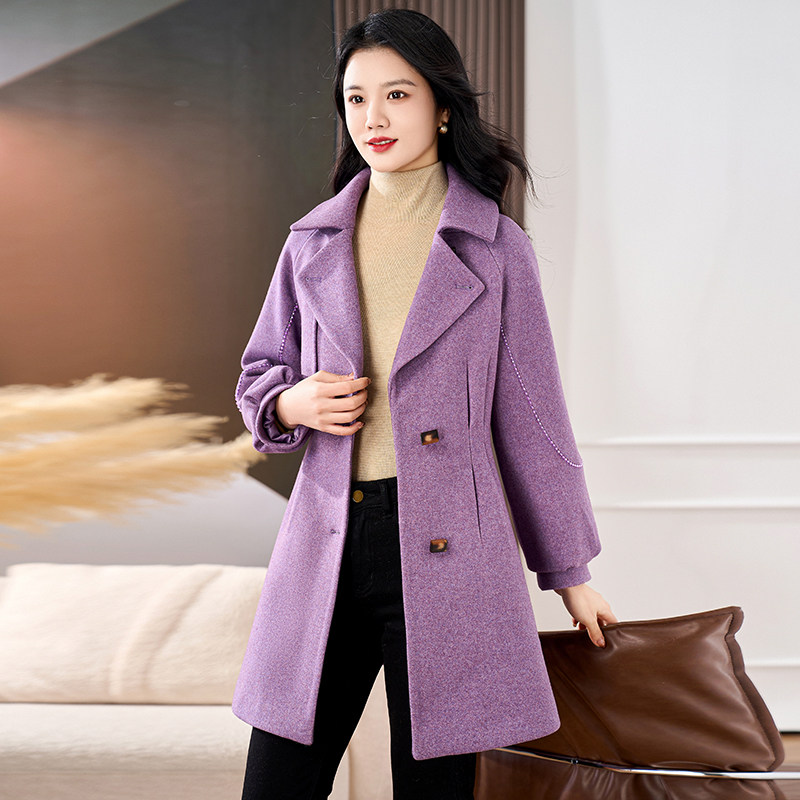 中长款毛呢外套女士春秋阔太太夹棉加厚晋江棉服大衣时尚洋气高端