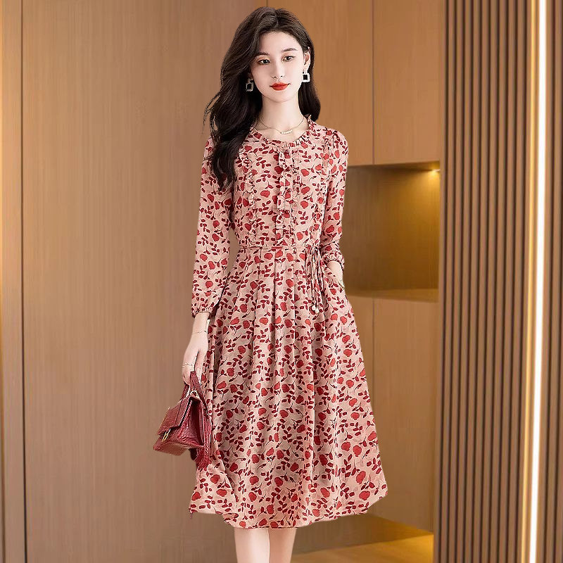 雪纺长袖连衣裙喜婆婆婚宴装礼服