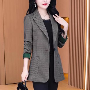 千鸟格子小西装外套装女士春秋季2026新款品牌高端西服上衣小香风