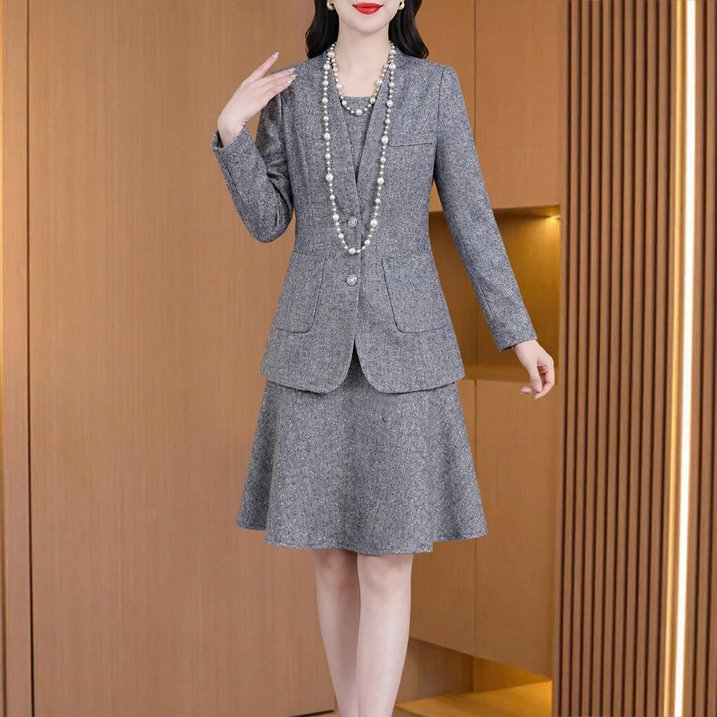 小香风西装短裙两件套装连衣裙子女春夏轻奢高级感高端职业十三行