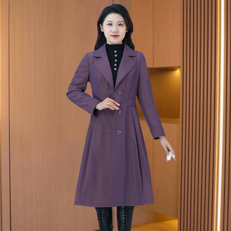 杭州意法紫色风衣外套女款2026新款春秋贵夫人大衣今年爆款中长款