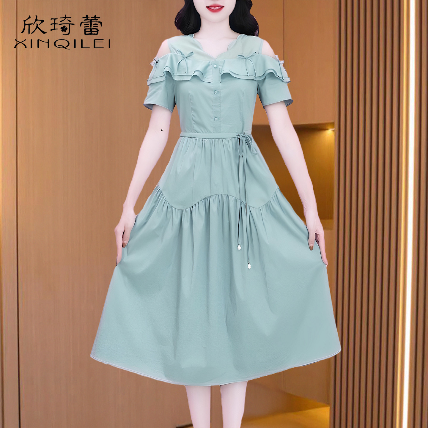 高端品牌露肩礼服连衣裙子女夏2026今年流行爆款巨好看广州十三行
