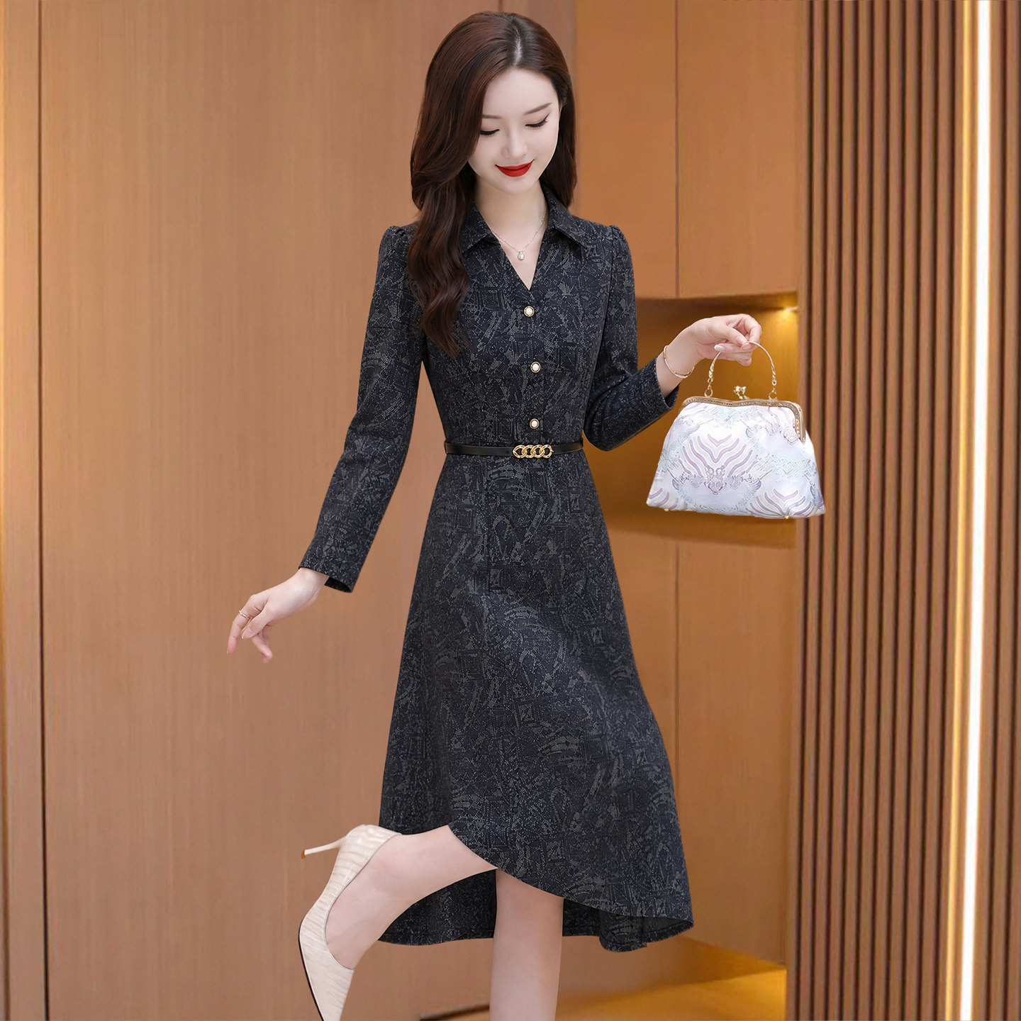 长袖衬衫连衣裙女秋高档品牌高端洋气高级感轻奢妈妈气质收腰显瘦