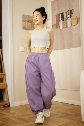 宽松束脚舞蹈运动美式卫裤松紧腰