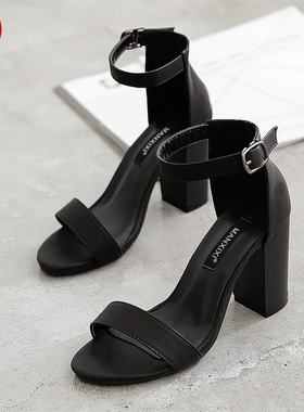 2020 summer retro simple wild sandals women thick heels shoe