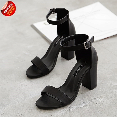 2020 summer retro simple wild sandals women thick heels shoe