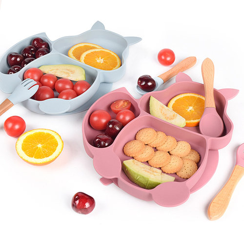 8PCS/Set Baby Silicone Sucker Bowl Plate Cup Bibs Spoon Fork