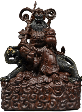 实木雕刻武财神赵公明神像摆件