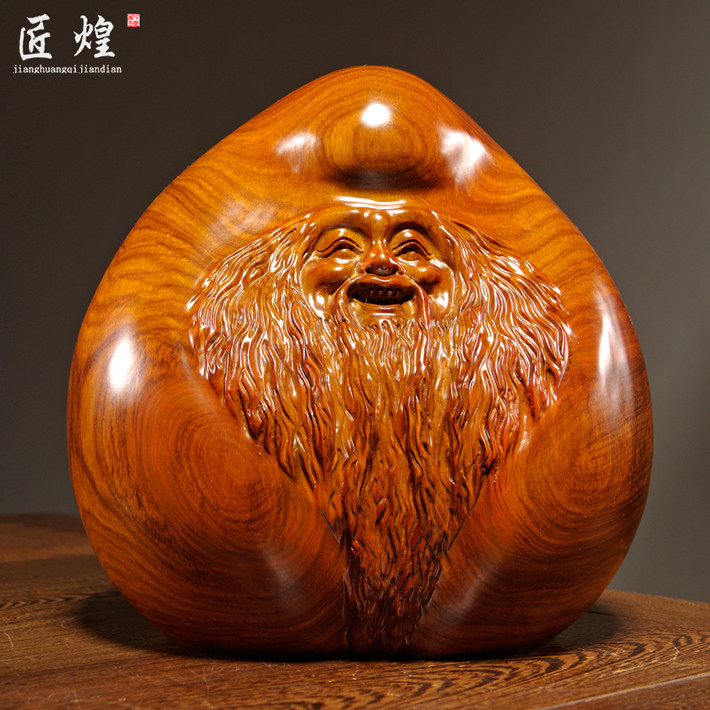 花梨木雕寿桃摆件实木寿星公家居
