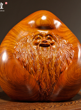 花梨木雕寿桃摆件实木寿星公家居