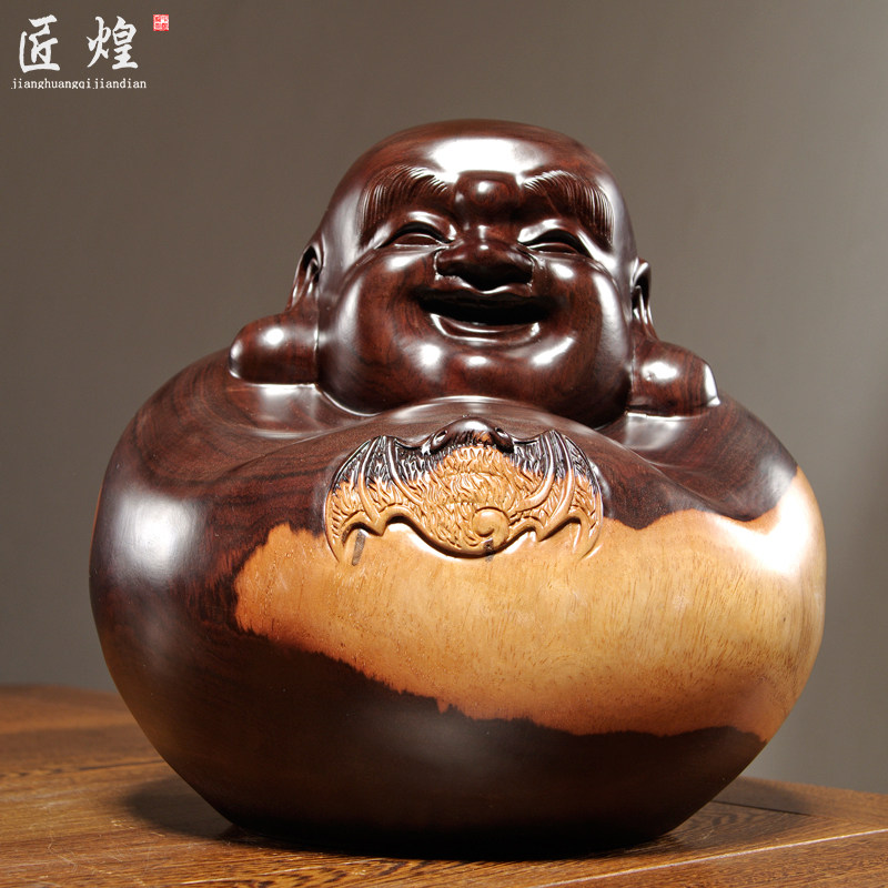 黑檀木雕弥勒佛像摆件实木坐笑佛