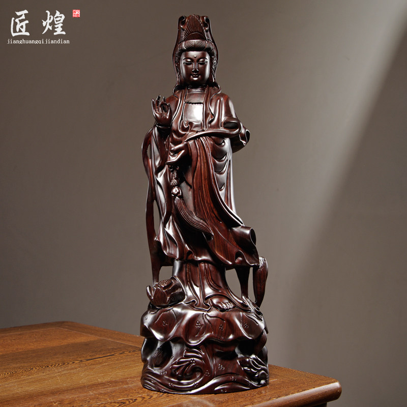 黑檀木雕观音佛像摆件观世音菩萨