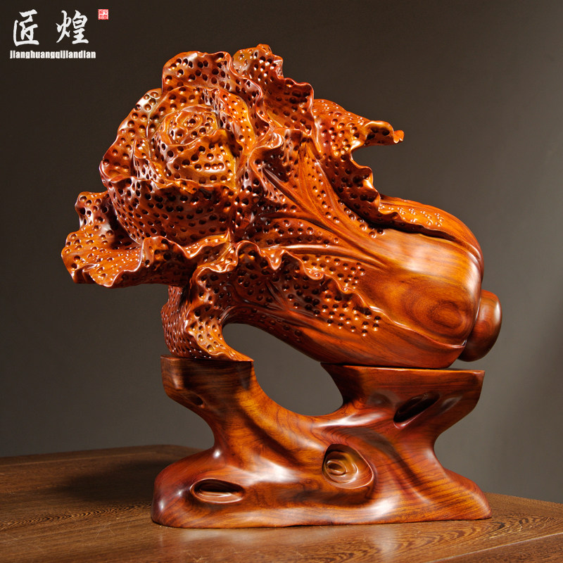 花梨木雕白菜摆件实木家居装饰品
