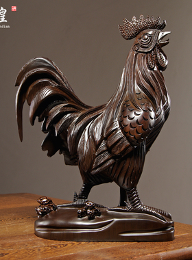 黑檀木雕公鸡摆件实木生肖装饰