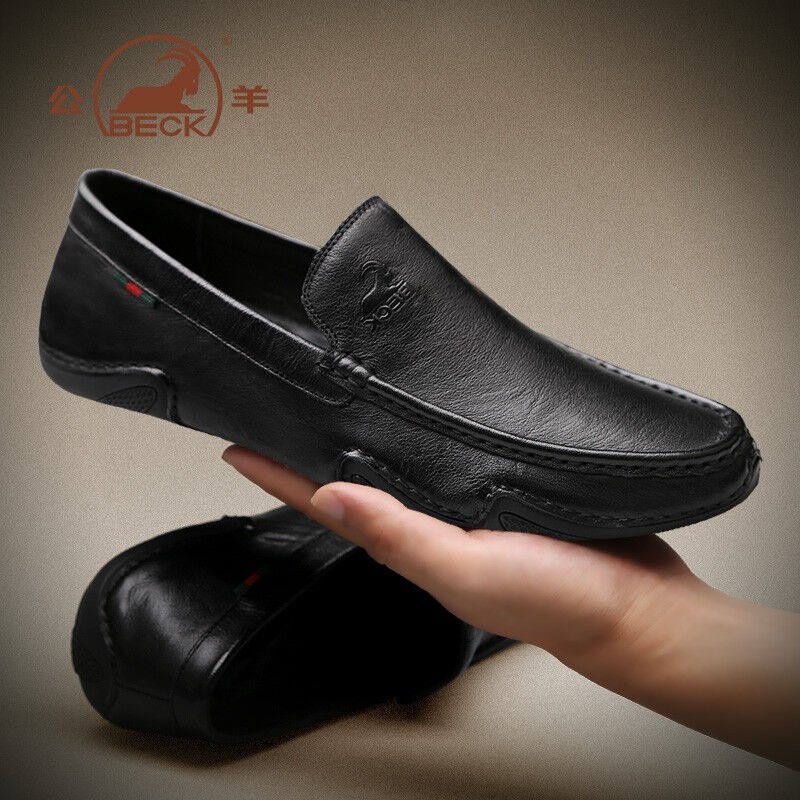 公羊男鞋夏季新款皮鞋男商务休闲中青爸爸鞋一脚蹬软底豆豆鞋鞋子