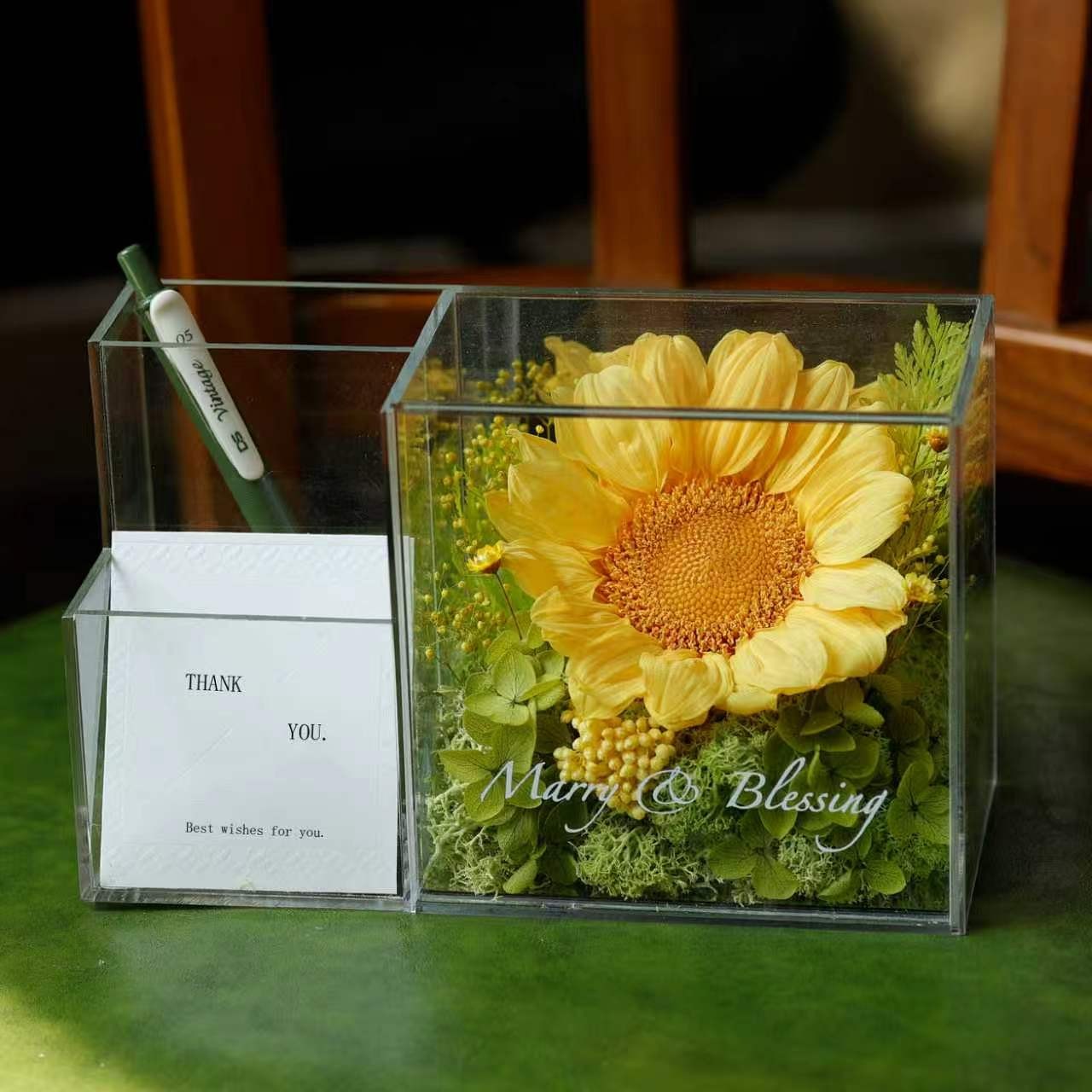 永生花向日葵玫瑰康乃馨高级感真花笔筒摆件教师节生日礼物送老师图片