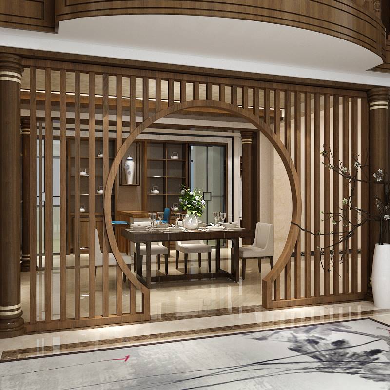仿qob中式月洞门门实木隔断客厅弧玄形关屏风圆拱古玄关月亮门新