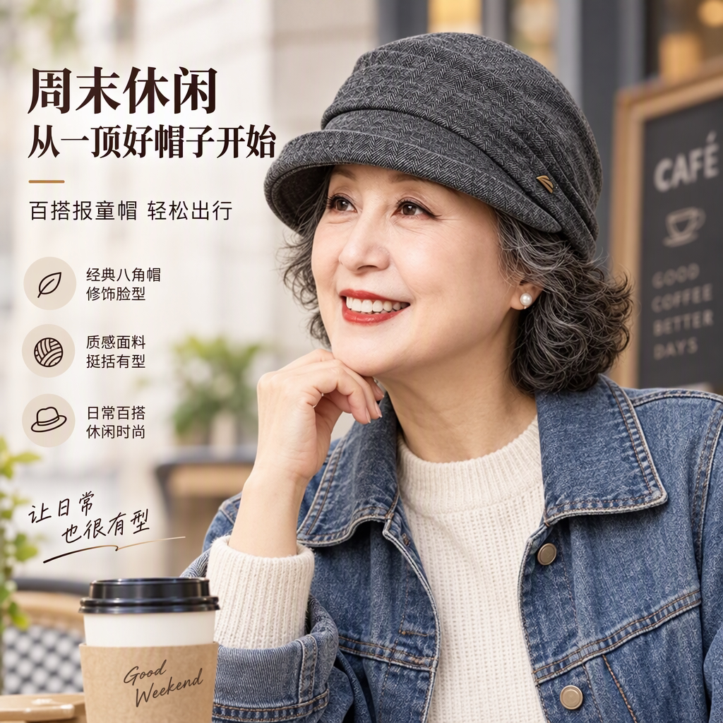 中老年妈妈春秋复古百搭渔夫帽